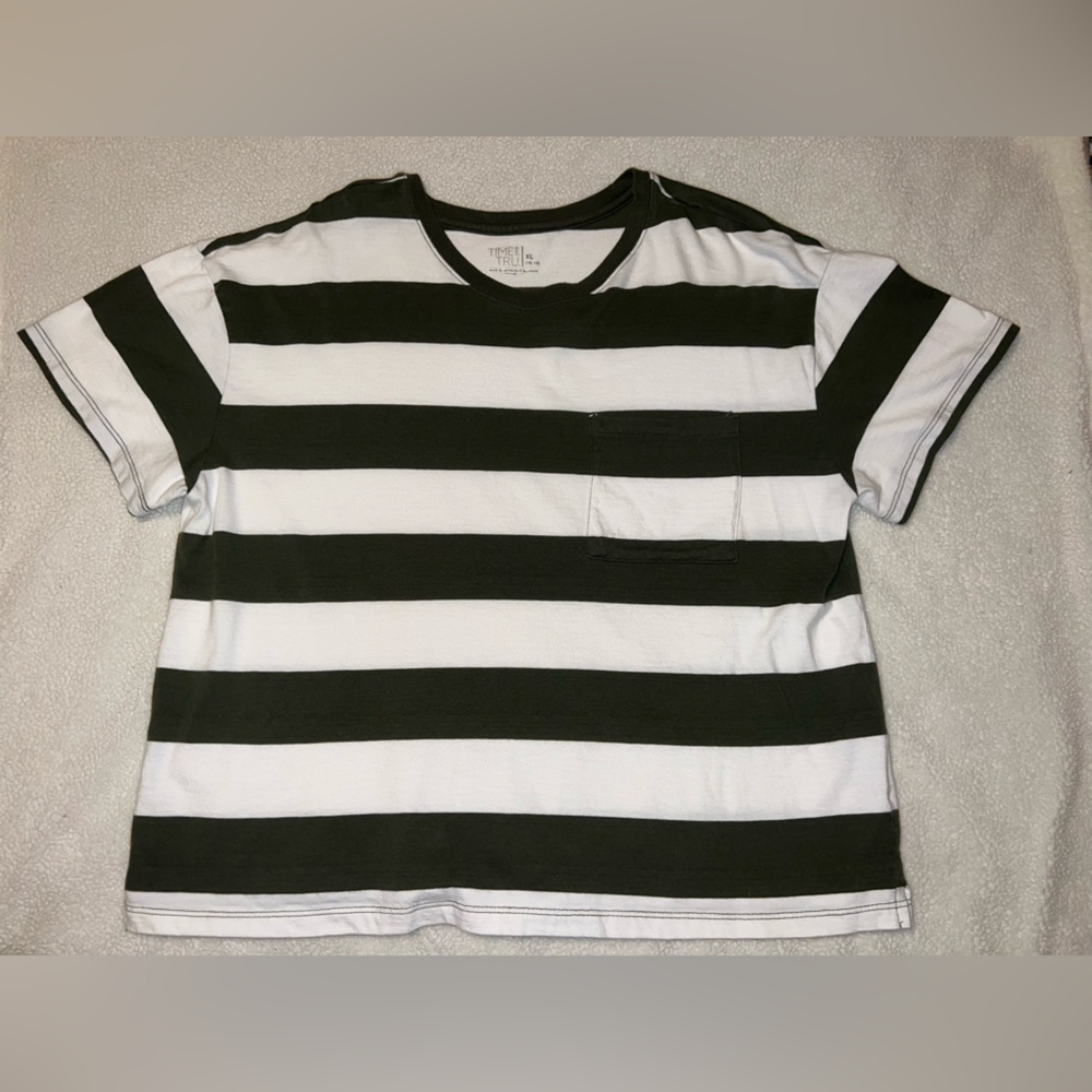 Time and Tru Green and White Striped Crop Top